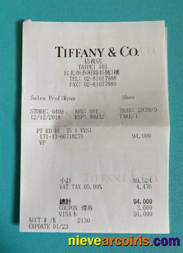 Tiffany & Co payment receipt